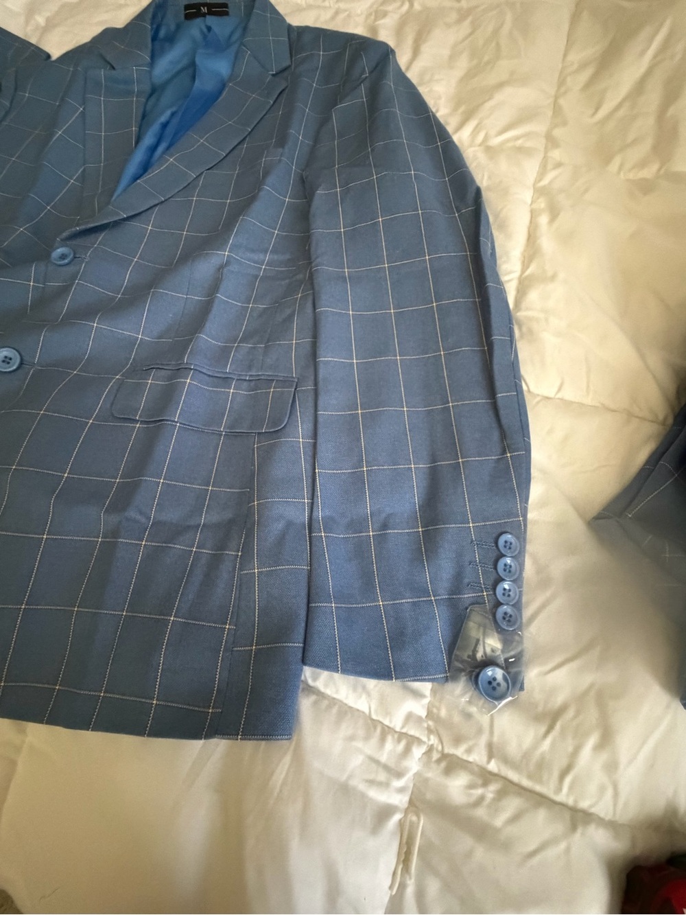 Slim Fit Blue Windowpane 3-Piece Suit - Picture 4 of 15